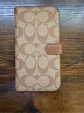 Coach Brown Signature Monogram Phone Wallet Case 15 pro max